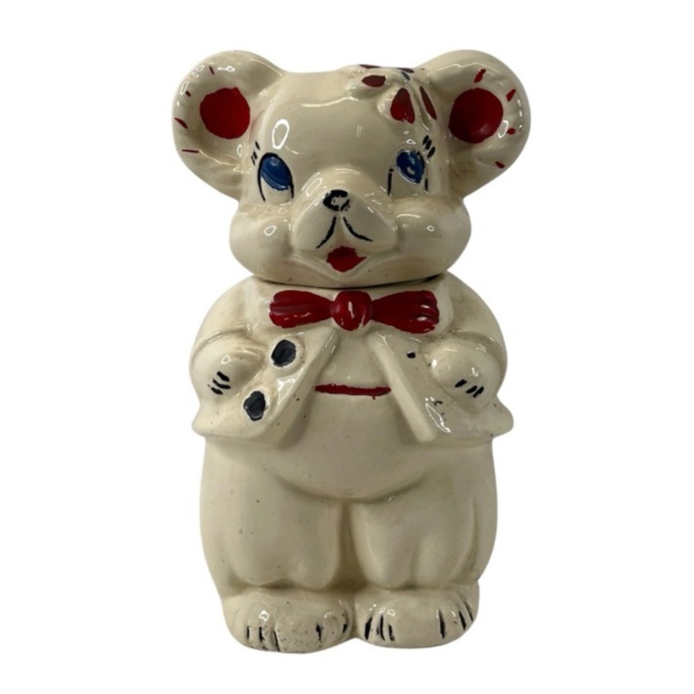 Ceramic Bear Figurine with Red and Blue Accents